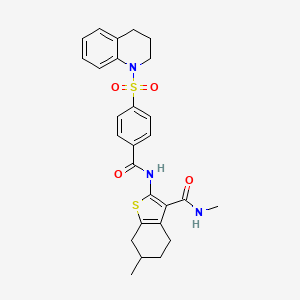 molecular formula C27H29N3O4S2 B2994627 2-(4-((3,4-dihydroquinolin-1(2H)-yl)sulfonyl)benzamido)-N,6-dimethyl-4,5,6,7-tetrahydrobenzo[b]thiophene-3-carboxamide CAS No. 941875-34-9