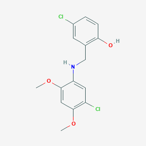 molecular formula C15H15Cl2NO3 B2994639 4-Chloro-2-{[(5-chloro-2,4-dimethoxyphenyl)amino]methyl}phenol CAS No. 1036589-24-8