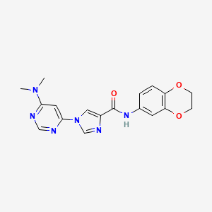 molecular formula C18H18N6O3 B2994659 N~4~-(2,3-二氢-1,4-苯并二氧杂环-6-基)-1-[6-(二甲氨基)-4-嘧啶基]-1H-咪唑-4-甲酰胺 CAS No. 1251560-96-9