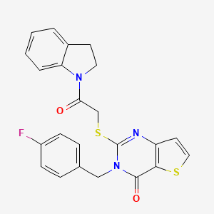 molecular formula C23H18FN3O2S2 B2994661 2-{[2-(2,3-dihydro-1H-indol-1-yl)-2-oxoethyl]sulfanyl}-3-(4-fluorobenzyl)thieno[3,2-d]pyrimidin-4(3H)-one CAS No. 1252903-69-7