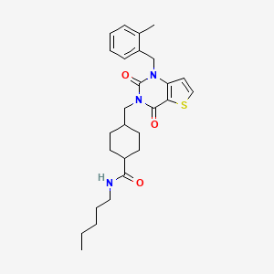 4-((1-(2-methylbenzyl)-2,4-dioxo-1,2-dihydrothieno[3,2-d]pyrimidin-3(4H)-yl)methyl)-N-pentylcyclohexanecarboxamide