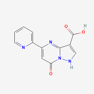 molecular formula C12H8N4O3 B2994676 7-Hydroxy-5-(pyridin-2-yl)pyrazolo[1,5-a]pyrimidine-3-carboxylic acid CAS No. 1646543-40-9