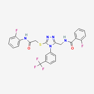 molecular formula C25H18F5N5O2S B2994681 2-fluoro-N-((5-((2-((2-fluorophenyl)amino)-2-oxoethyl)thio)-4-(3-(trifluoromethyl)phenyl)-4H-1,2,4-triazol-3-yl)methyl)benzamide CAS No. 389070-63-7