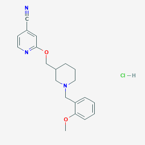 molecular formula C20H24ClN3O2 B2994713 2-[[1-[(2-Methoxyphenyl)methyl]piperidin-3-yl]methoxy]pyridine-4-carbonitrile;hydrochloride CAS No. 2380175-46-0