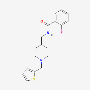 molecular formula C18H21FN2OS B2994736 2-fluoro-N-((1-(thiophen-2-ylmethyl)piperidin-4-yl)methyl)benzamide CAS No. 954022-70-9