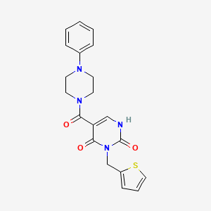 molecular formula C20H20N4O3S B2994746 5-(4-phenylpiperazine-1-carbonyl)-3-(thiophen-2-ylmethyl)pyrimidine-2,4(1H,3H)-dione CAS No. 1421457-31-9