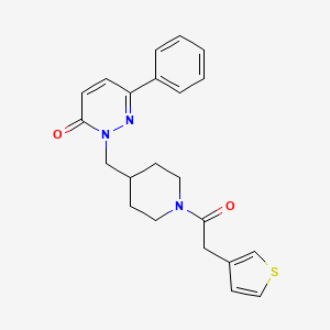 molecular formula C22H23N3O2S B2994772 6-Phenyl-2-({1-[2-(thiophen-3-yl)acetyl]piperidin-4-yl}methyl)-2,3-dihydropyridazin-3-one CAS No. 2097882-89-6