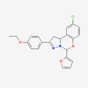 molecular formula C22H19ClN2O3 B2994792 9-chloro-2-(4-ethoxyphenyl)-5-(furan-2-yl)-5,10b-dihydro-1H-benzo[e]pyrazolo[1,5-c][1,3]oxazine CAS No. 899973-28-5