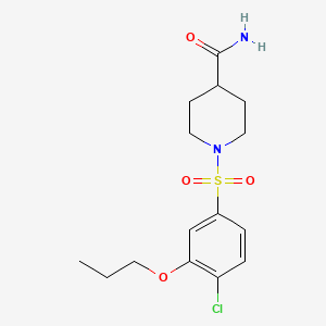 molecular formula C15H21ClN2O4S B2994799 1-(4-Chloro-3-propoxyphenyl)sulfonylpiperidine-4-carboxamide CAS No. 886140-50-7