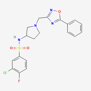 molecular formula C19H18ClFN4O3S B2994835 3-氯-4-氟-N-(1-((5-苯基-1,2,4-恶二唑-3-基)甲基)吡咯烷-3-基)苯磺酰胺 CAS No. 1421458-86-7