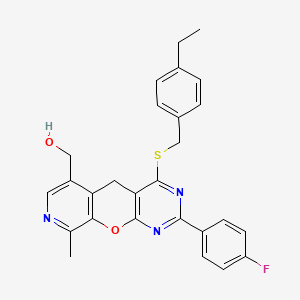(7-{[(4-Ethylphenyl)methyl]sulfanyl}-5-(4-fluorophenyl)-14-methyl-2-oxa-4,6,13-triazatricyclo[8.4.0.0^{3,8}]tetradeca-1(10),3(8),4,6,11,13-hexaen-11-yl)methanol