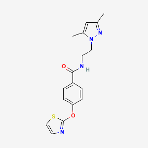 molecular formula C17H18N4O2S B2994847 N-(2-(3,5-二甲基-1H-吡唑-1-基)乙基)-4-(噻唑-2-氧基)苯甲酰胺 CAS No. 2034322-49-9