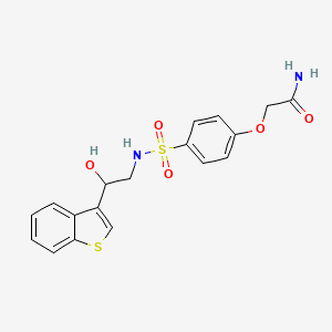 molecular formula C18H18N2O5S2 B2994866 2-(4-(N-(2-(苯并[b]噻吩-3-基)-2-羟乙基)磺酰基)苯氧基)乙酰胺 CAS No. 2034594-37-9