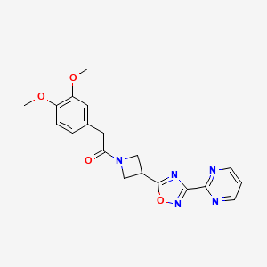 molecular formula C19H19N5O4 B2994870 2-(3,4-Dimethoxyphenyl)-1-(3-(3-(pyrimidin-2-yl)-1,2,4-oxadiazol-5-yl)azetidin-1-yl)ethanone CAS No. 1327574-46-8