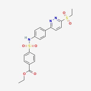 molecular formula C21H21N3O6S2 B2994875 ethyl 4-(N-(4-(6-(ethylsulfonyl)pyridazin-3-yl)phenyl)sulfamoyl)benzoate CAS No. 921815-96-5