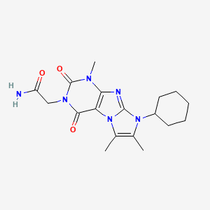 molecular formula C18H24N6O3 B2994892 2-(6-环己基-4,7,8-三甲基-1,3-二氧代嘌呤[7,8-a]咪唑-2-基)乙酰胺 CAS No. 876671-09-9