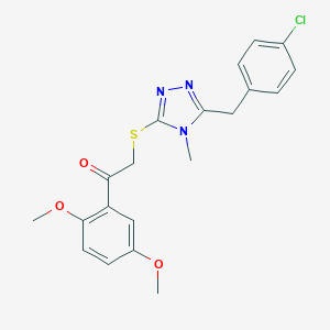 molecular formula C20H20ClN3O3S B299491 2-{[5-(4-chlorobenzyl)-4-methyl-4H-1,2,4-triazol-3-yl]sulfanyl}-1-(2,5-dimethoxyphenyl)ethanone 