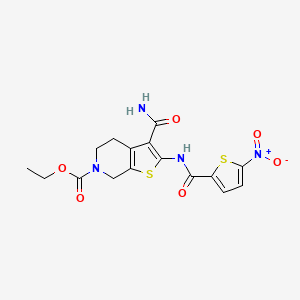 molecular formula C16H16N4O6S2 B2994924 ethyl 3-carbamoyl-2-(5-nitrothiophene-2-carboxamido)-4,5-dihydrothieno[2,3-c]pyridine-6(7H)-carboxylate CAS No. 864925-73-5