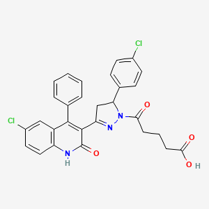 5-(3-(6-chloro-2-oxo-4-phenyl-1,2-dihydroquinolin-3-yl)-5-(4-chlorophenyl)-4,5-dihydro-1H-pyrazol-1-yl)-5-oxopentanoic acid