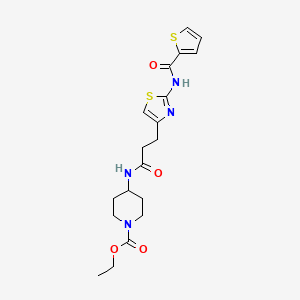 molecular formula C19H24N4O4S2 B2994967 Ethyl 4-(3-(2-(thiophene-2-carboxamido)thiazol-4-yl)propanamido)piperidine-1-carboxylate CAS No. 1021256-22-3