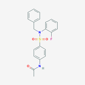 molecular formula C21H19FN2O3S B299497 N-{4-[benzyl(2-fluorophenyl)sulfamoyl]phenyl}acetamide 