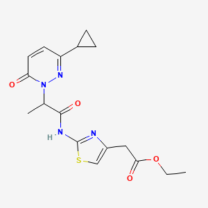 molecular formula C17H20N4O4S B2994973 2-(2-(2-(3-环丙基-6-氧代哒嗪-1(6H)-基)丙酰胺)噻唑-4-基)乙酸乙酯 CAS No. 2034368-08-4