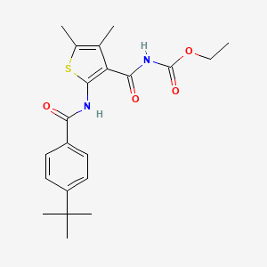 molecular formula C21H26N2O4S B2994978 Ethyl (2-(4-(tert-butyl)benzamido)-4,5-dimethylthiophene-3-carbonyl)carbamate CAS No. 896316-76-0