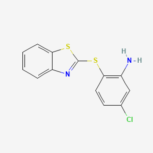 molecular formula C13H9ClN2S2 B2994981 2-Benzothiazol-2-ylthio-5-chlorophenylamine CAS No. 381713-58-2