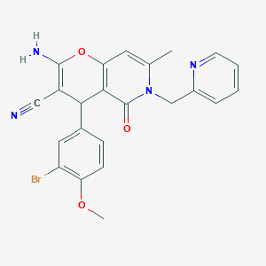 molecular formula C23H19BrN4O3 B2995002 2-amino-4-(3-bromo-4-methoxyphenyl)-7-methyl-5-oxo-6-(pyridin-2-ylmethyl)-5,6-dihydro-4H-pyrano[3,2-c]pyridine-3-carbonitrile CAS No. 758700-74-2