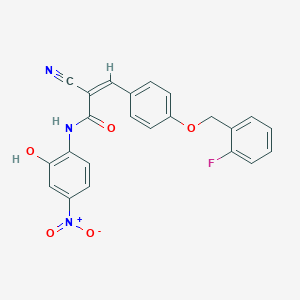 molecular formula C23H16FN3O5 B2995026 (Z)-2-氰基-3-[4-[(2-氟苯基)甲氧基]苯基]-N-(2-羟基-4-硝基苯基)丙-2-烯酰胺 CAS No. 444589-27-9