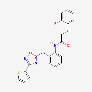 molecular formula C21H16FN3O3S B2995029 2-(2-fluorophenoxy)-N-(2-((3-(thiophen-2-yl)-1,2,4-oxadiazol-5-yl)methyl)phenyl)acetamide CAS No. 1796970-09-6