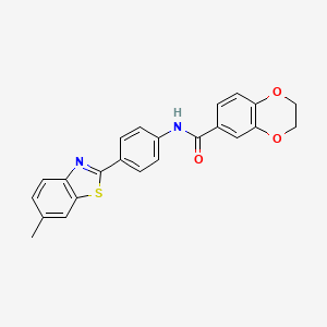 molecular formula C23H18N2O3S B2995035 N-[4-(6-methyl-1,3-benzothiazol-2-yl)phenyl]-2,3-dihydro-1,4-benzodioxine-6-carboxamide CAS No. 346649-61-4