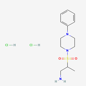 molecular formula C13H23Cl2N3O2S B2995038 2-(4-苯基哌嗪-1-基)磺酰基丙-1-胺；二盐酸盐 CAS No. 2287309-93-5