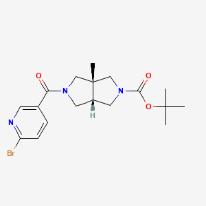 molecular formula C18H24BrN3O3 B2995040 Tert-butyl (3aR,6aS)-2-(6-bromopyridine-3-carbonyl)-3a-methyl-3,4,6,6a-tetrahydro-1H-pyrrolo[3,4-c]pyrrole-5-carboxylate CAS No. 2402789-70-0