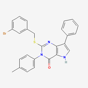 molecular formula C26H20BrN3OS B2995046 2-((3-bromobenzyl)thio)-7-phenyl-3-(p-tolyl)-3H-pyrrolo[3,2-d]pyrimidin-4(5H)-one CAS No. 2034315-75-6