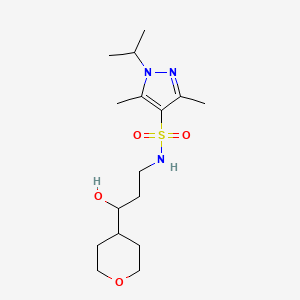 molecular formula C16H29N3O4S B2995047 N-(3-hydroxy-3-(tetrahydro-2H-pyran-4-yl)propyl)-1-isopropyl-3,5-dimethyl-1H-pyrazole-4-sulfonamide CAS No. 2034539-52-9