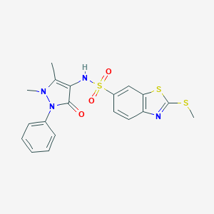 molecular formula C19H18N4O3S3 B299505 N-(1,5-dimethyl-3-oxo-2-phenyl-2,3-dihydro-1H-pyrazol-4-yl)-2-(methylthio)-1,3-benzothiazole-6-sulfonamide 