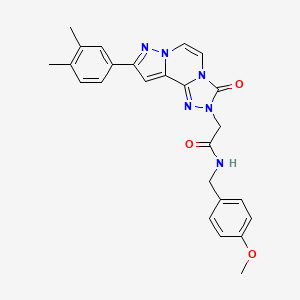 2-[11-(3,4-dimethylphenyl)-5-oxo-3,4,6,9,10-pentazatricyclo[7.3.0.02,6]dodeca-1(12),2,7,10-tetraen-4-yl]-N-[(4-methoxyphenyl)methyl]acetamide