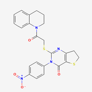molecular formula C23H20N4O4S2 B2995078 2-((2-(3,4-dihydroquinolin-1(2H)-yl)-2-oxoethyl)thio)-3-(4-nitrophenyl)-6,7-dihydrothieno[3,2-d]pyrimidin-4(3H)-one CAS No. 687567-79-9