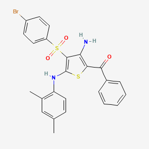 molecular formula C25H21BrN2O3S2 B2995089 (3-Amino-4-((4-bromophenyl)sulfonyl)-5-((2,4-dimethylphenyl)amino)thiophen-2-yl)(phenyl)methanone CAS No. 1115521-22-6