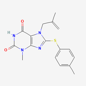 molecular formula C17H18N4O2S B2995091 3-Methyl-8-(4-methylphenyl)sulfanyl-7-(2-methylprop-2-enyl)purine-2,6-dione CAS No. 673455-24-8
