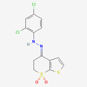 molecular formula C13H10Cl2N2O2S2 B2995103 2,3-dihydro-1lambda~6~-thieno[2,3-b]thiopyran-1,1,4-trione 4-[N-(2,4-dichlorophenyl)hydrazone] CAS No. 478043-40-2
