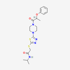 molecular formula C20H27N5O3S2 B2995112 N-isopropyl-2-((5-(4-(2-phenoxypropanoyl)piperazin-1-yl)-1,3,4-thiadiazol-2-yl)thio)acetamide CAS No. 1105200-65-4