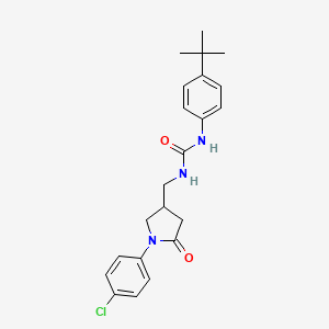 molecular formula C22H26ClN3O2 B2995118 1-(4-(Tert-butyl)phenyl)-3-((1-(4-chlorophenyl)-5-oxopyrrolidin-3-yl)methyl)urea CAS No. 955237-86-2