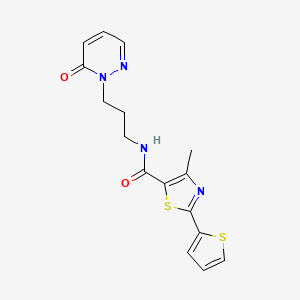 molecular formula C16H16N4O2S2 B2995120 4-methyl-N-(3-(6-oxopyridazin-1(6H)-yl)propyl)-2-(thiophen-2-yl)thiazole-5-carboxamide CAS No. 1206997-16-1