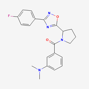 molecular formula C21H21FN4O2 B2995130 [3-({2-[3-(4-Fluorophenyl)-1,2,4-oxadiazol-5-yl]pyrrolidin-1-yl}carbonyl)phenyl]dimethylamine CAS No. 1795410-87-5