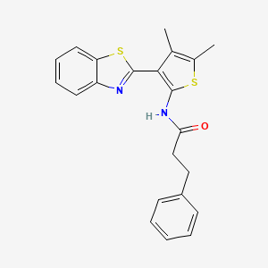 molecular formula C22H20N2OS2 B2995146 N-(3-(benzo[d]thiazol-2-yl)-4,5-dimethylthiophen-2-yl)-3-phenylpropanamide CAS No. 886960-23-2