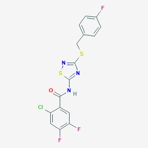 molecular formula C16H9ClF3N3OS2 B299515 2-chloro-4,5-difluoro-N-{3-[(4-fluorobenzyl)sulfanyl]-1,2,4-thiadiazol-5-yl}benzamide 