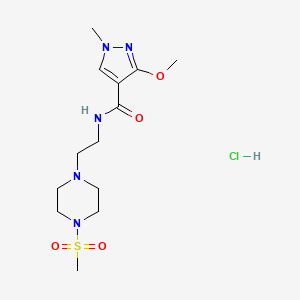 molecular formula C13H24ClN5O4S B2995151 3-甲氧基-1-甲基-N-(2-(4-(甲磺酰基)哌嗪-1-基)乙基)-1H-吡唑-4-甲酰胺盐酸盐 CAS No. 1351658-24-6