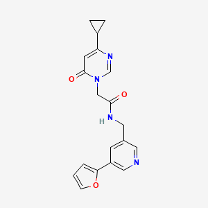 molecular formula C19H18N4O3 B2995173 2-(4-cyclopropyl-6-oxopyrimidin-1(6H)-yl)-N-((5-(furan-2-yl)pyridin-3-yl)methyl)acetamide CAS No. 2034315-58-5